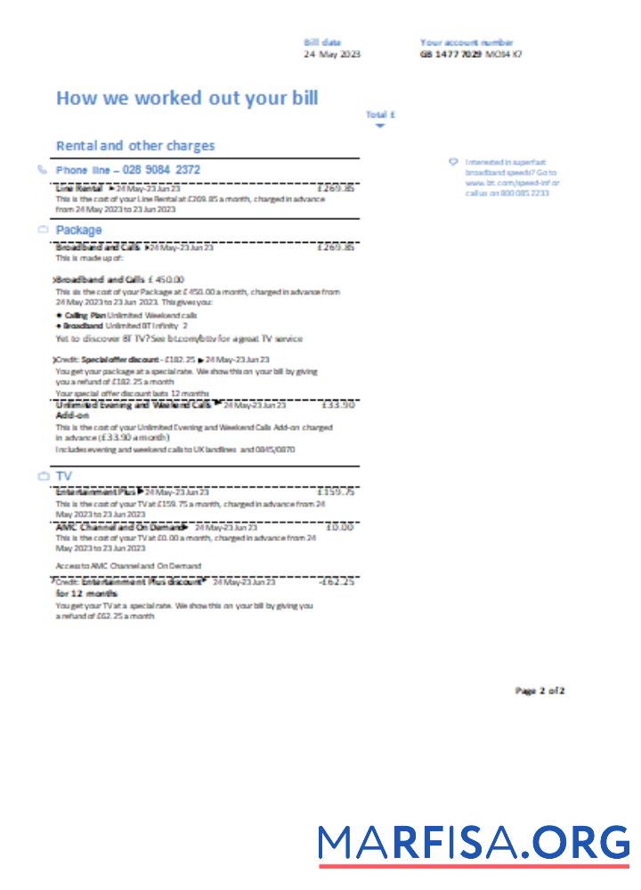 Downloadable BT utility business bill, page 2 SCR template